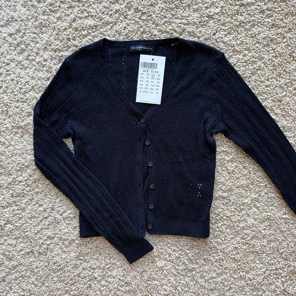 Brandy Melville Sweaters - NWT Brandy Melville Knit Cardigan Navy Blue Fitted Soft Girl Coquette Minimalist